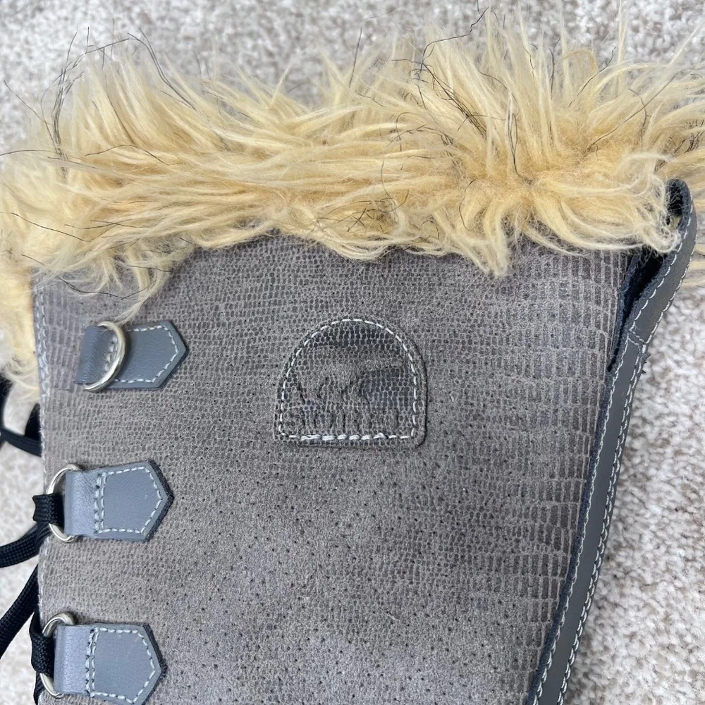 Sorel Tivoli Joan of Arctic Pewter Fur Lace Up Snow Boots 7